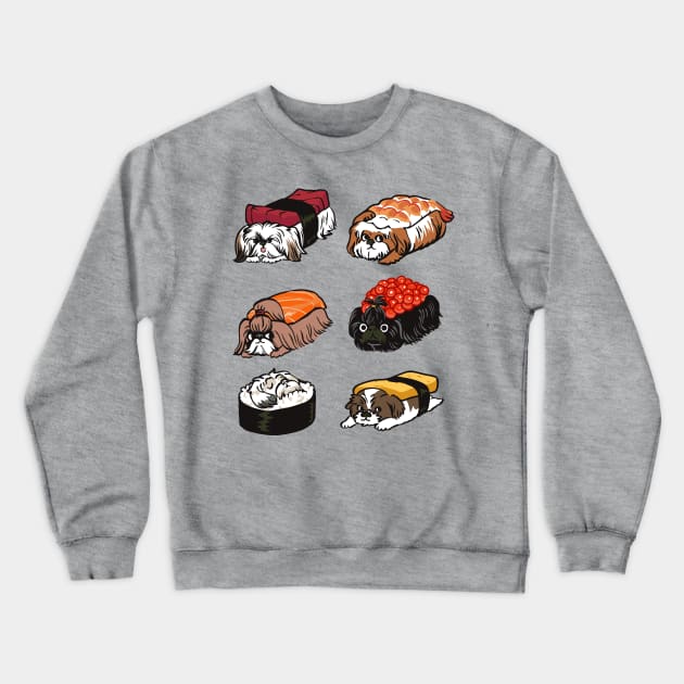 Sushi Shih Tzu Crewneck Sweatshirt by huebucket